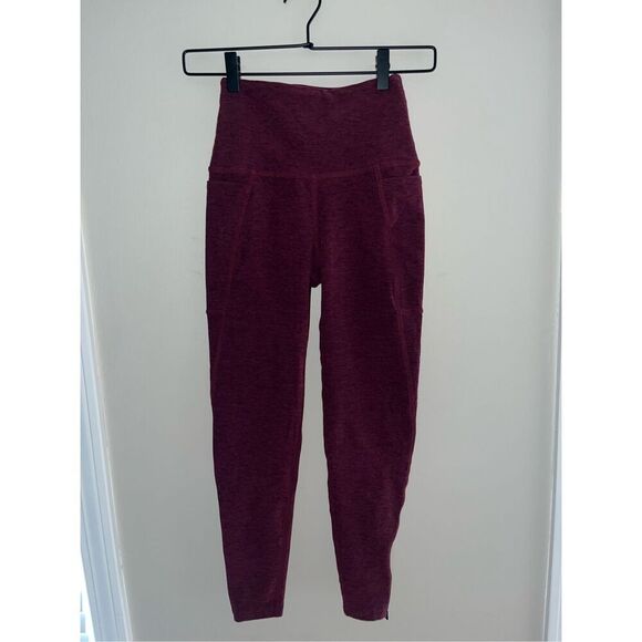 Beyond Yoga Spacedye Zip By Boulevard High Waisted 7/8 Leggings S Maroon - Picture 1 of 5